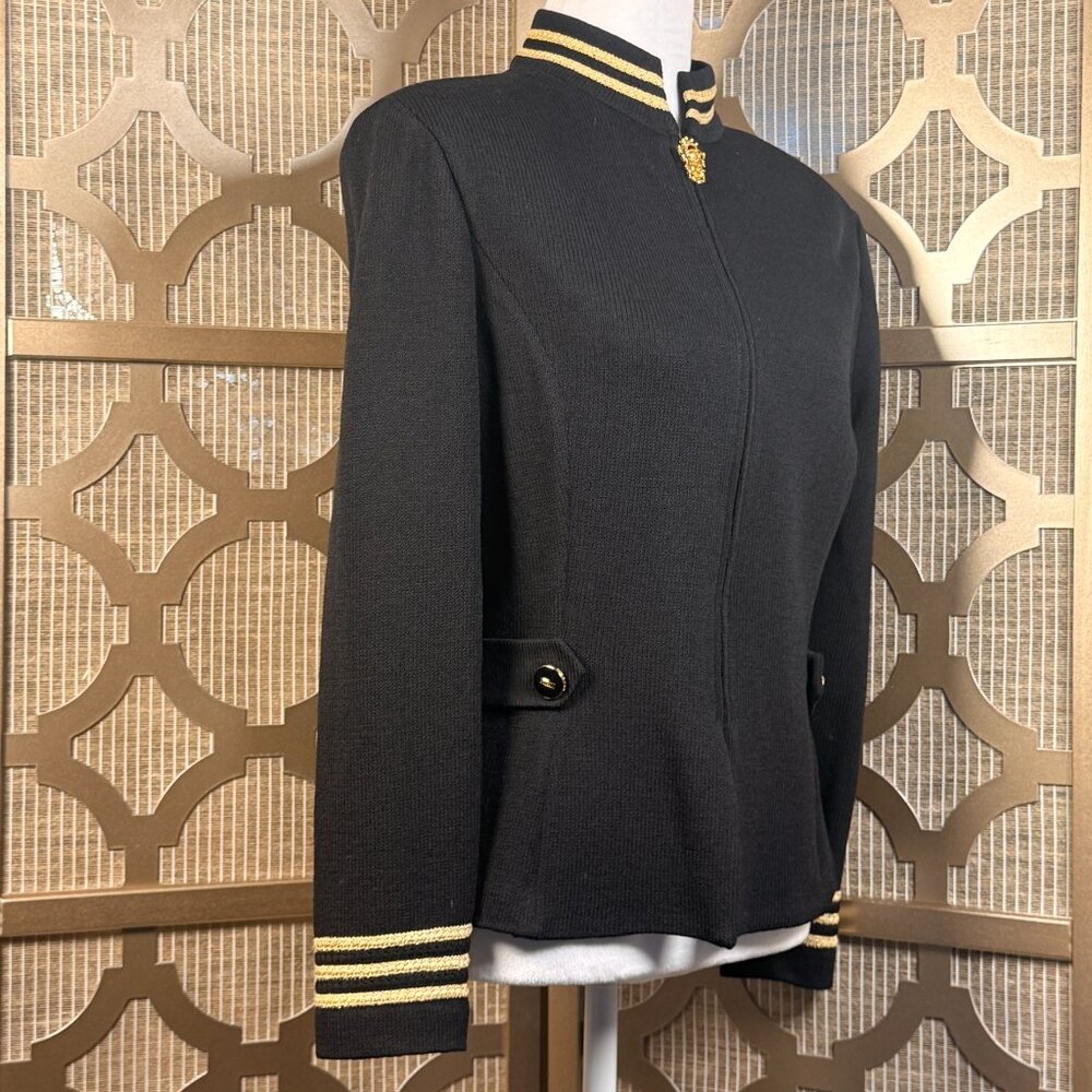 St John Collection Black Knit Jacket Women’s Size 6 Gold Trim Military Style - Picture 3 of 9